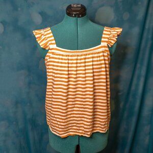 CLEARANCE Michael Kors Orange & White Striped Ruffle Sleeve Tank Top Size Small